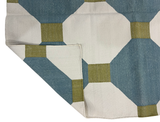 Modern Handmade Cotton Teal Blue, Cream And Olive Green Tile Area Rug-6842