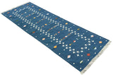 Modern Handmade Cotton Indigo Blue Shooting Star Dhurrie Runner-6815