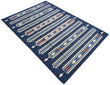 Modern Handmade Cotton Indigo Blue, Cream And Terracotta Diamond Striped Area Rug-6829