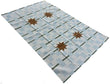 Modern Handmade Cotton Rug, 5'x8' Sky Blue, Sage Green And Cream Star And Dash Striped Rug-6825