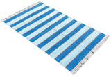 Modern Handmade Cotton Blue And Orange Striped Area Rug-6765