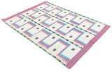 Modern Handmade Cotton Rug, 5x7 Pink And Cream Geometric Rug-6781