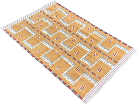 Modern Handmade Cotton Flat Weave Mustard Geometric Marianne Rug-6764