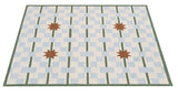 Modern Handmade Cotton Rug, 5'x8' Sky Blue, Sage Green And Cream Star And Dash Striped Rug-6811