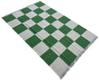 Modern Handmade New Zealand Wool Moss Green And Cream Checker Board Area Rug-6828