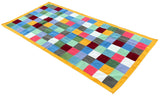 Modern Handmade Woolen Rug, 4x8 Multicolor Checked Dhurrie Runner -6785