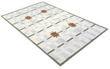 Modern Handmade Cotton Rug, 5'x8' Sky Blue, Sage Green And Cream Star And Dash Striped Rug-6811