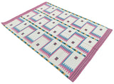 Modern Handmade Cotton Rug, 5x7 Pink And Cream Geometric Rug-6781
