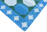 Modern Handmade Cotton Sky Blue, Cream And Green Tile Swedish Runner-6561