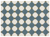 Modern Handmade Cotton Teal Blue, Cream And Olive Green Tile Area Rug-6842