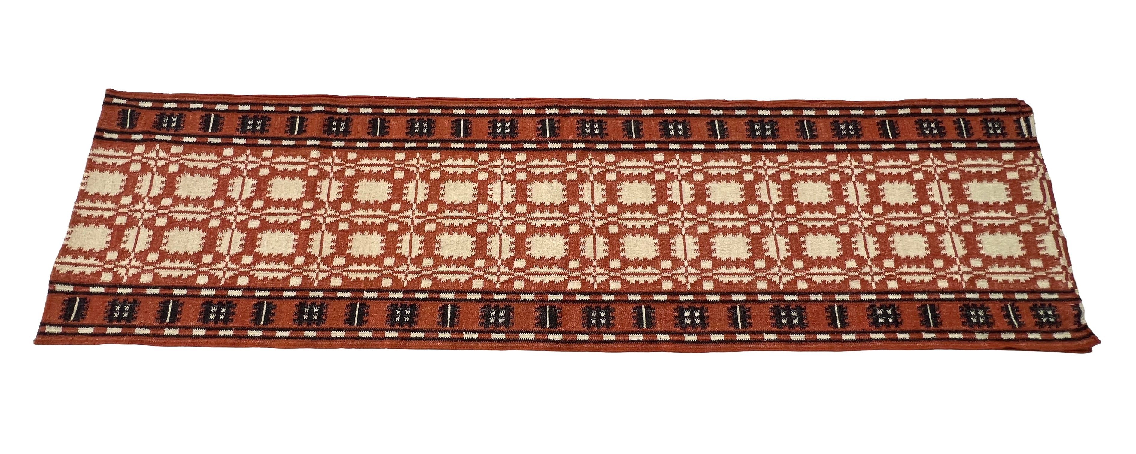 New Zealand Wool Cream, Terracotta And Brown 2.5x21.5 feet Geometric Runner