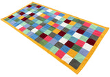 Modern Handmade Woolen Rug, 4x8 Multicolor Checked Dhurrie Runner -6785
