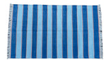 Modern Handmade Cotton Blue And Orange Striped Area Rug-6765