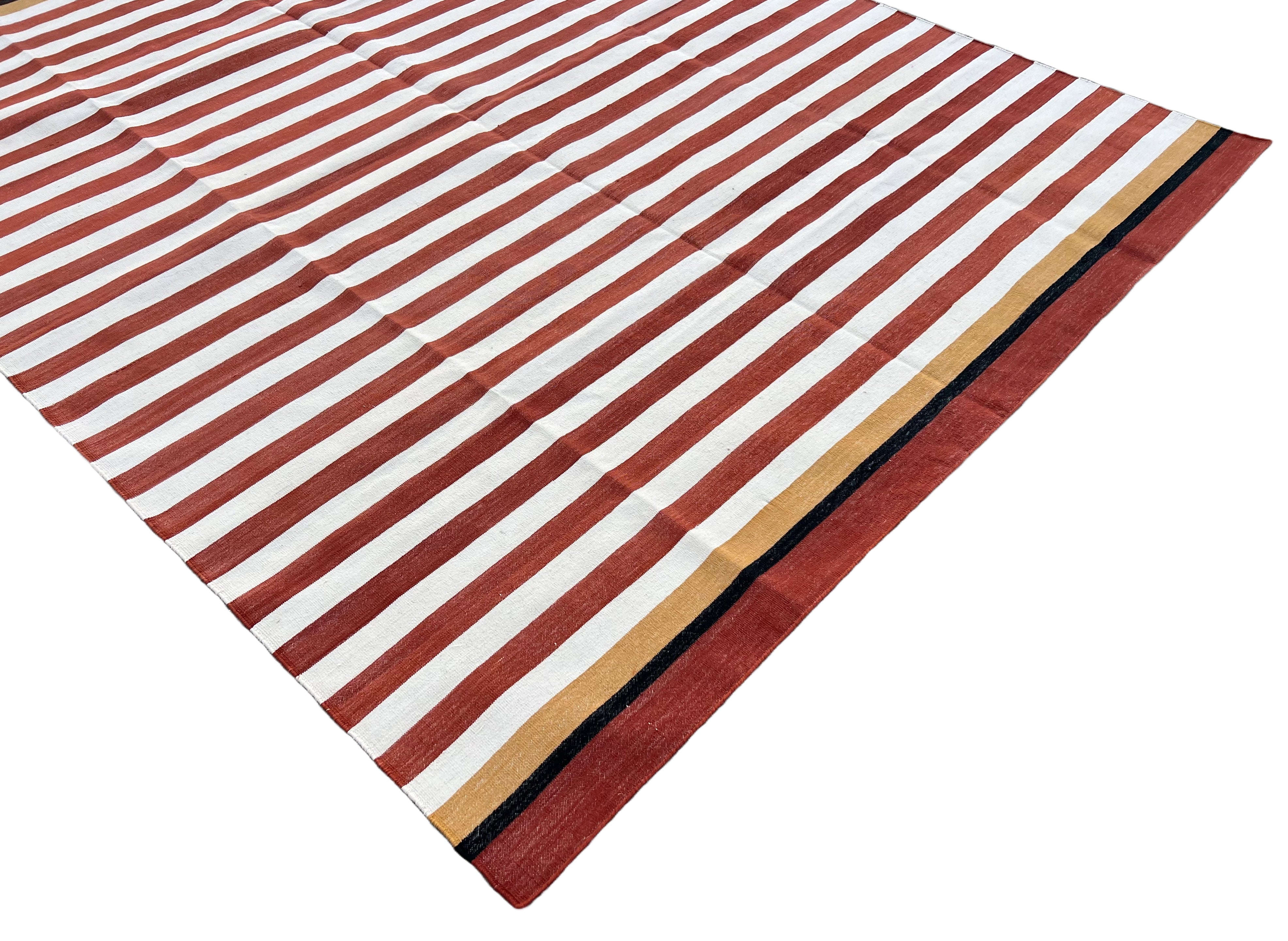 Modern Handmade Cotton Terracotta And White Striped Rug-6538