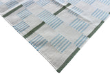 Modern Handmade Cotton Rug, 5'x8' Sky Blue, Sage Green And Cream Star And Dash Striped Rug-6825