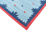Modern Handmade Cotton Rug, 5x8 Sky And Navy Blue Red Border Geometric Diamond Rug-6775