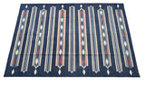 Modern Handmade Cotton Indigo Blue, Cream And Terracotta Diamond Striped Area Rug-6829