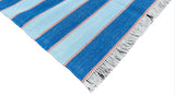 Modern Handmade Cotton Blue And Orange Striped Area Rug-6765