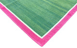 Modern Handmade Cotton Green, Cream And Raspberry Pink Empty Field Runner-6758