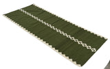 Modern Handmade New Zealand Wool Olive Green And Cream Diamond Runner-6841