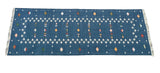 Modern Handmade Cotton Indigo Blue Shooting Star Dhurrie Runner-6815