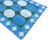 Modern Handmade Cotton Sky Blue, Cream And Green Tile Swedish Runner-6561