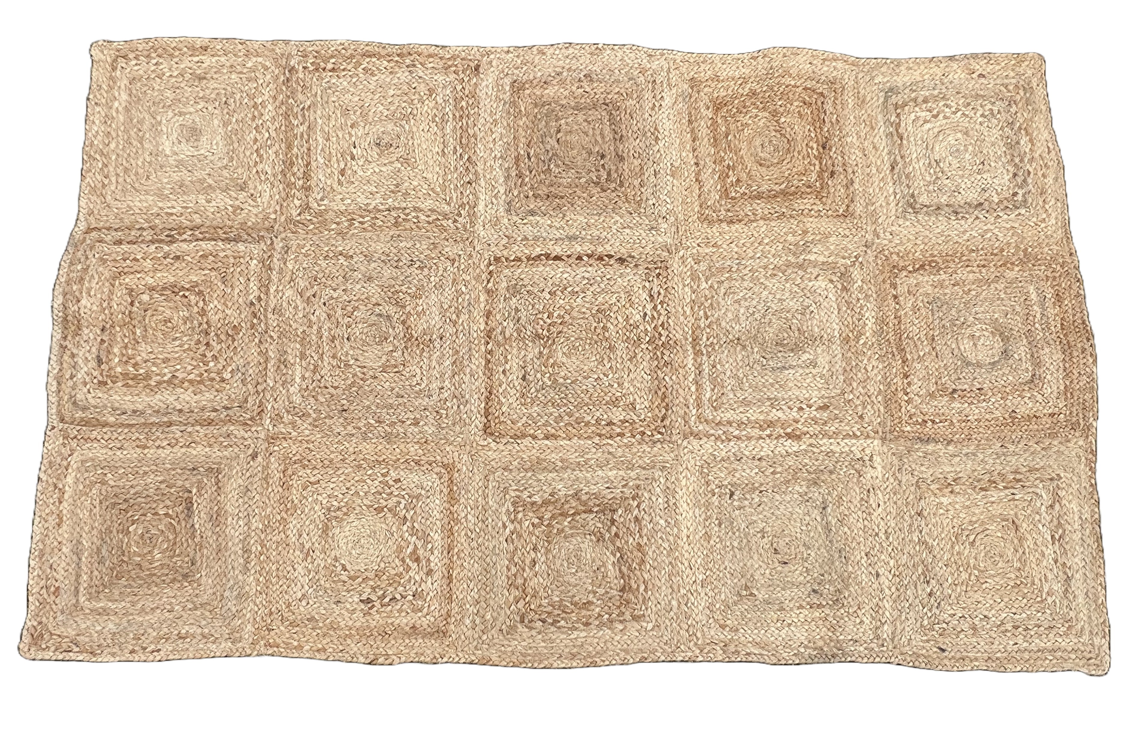 Modern Handmade Natural Jute Checker Board Rug Indian Dhurrie -8045