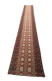 New Zealand Wool Cream, Terracotta And Brown 2.5x21.5 feet Geometric Runner