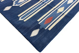 Modern Handmade Cotton Indigo Blue, Cream And Terracotta Diamond Striped Area Rug-6829