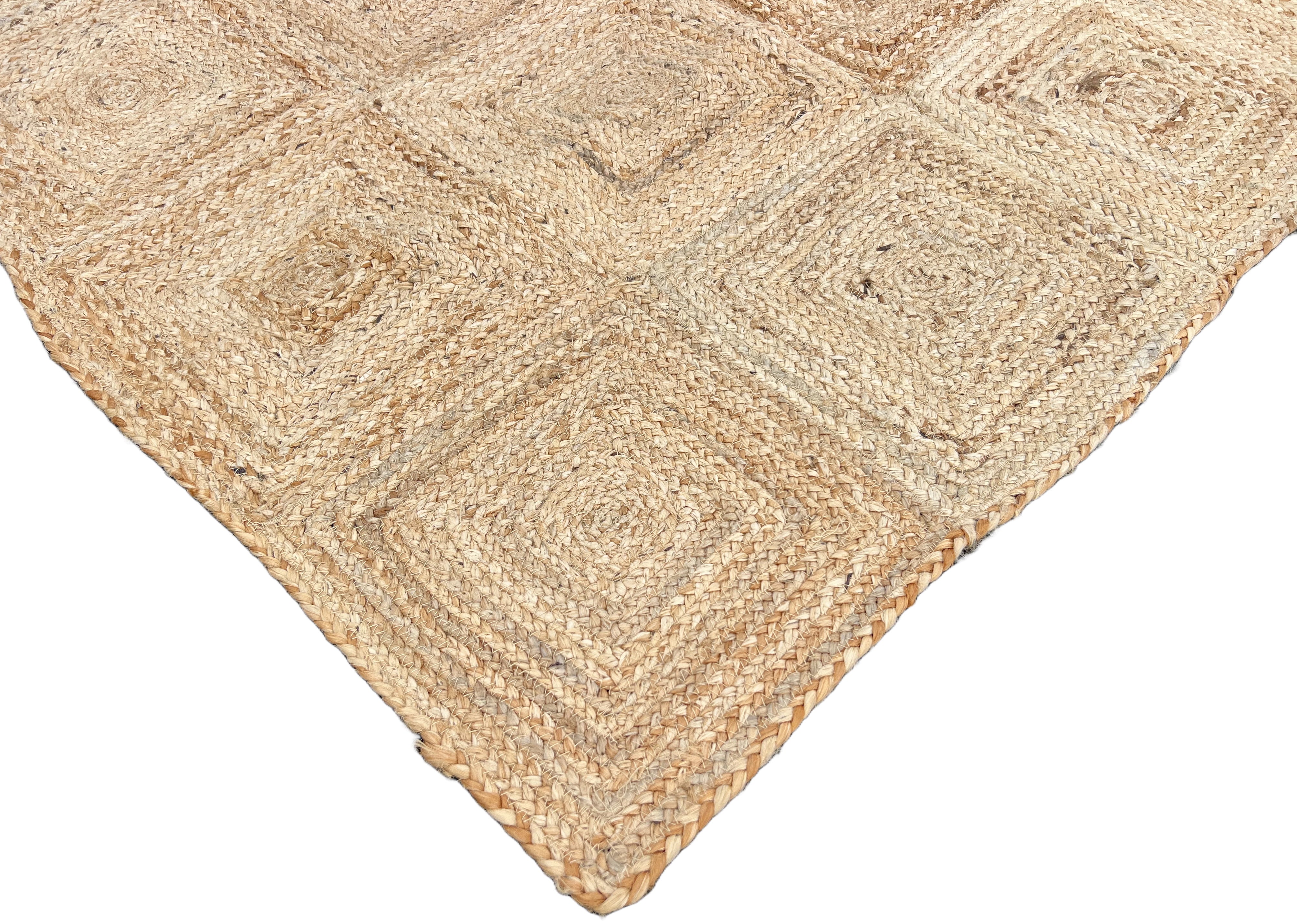 Modern Handmade Natural Jute Checker Board Rug Indian Dhurrie -8046