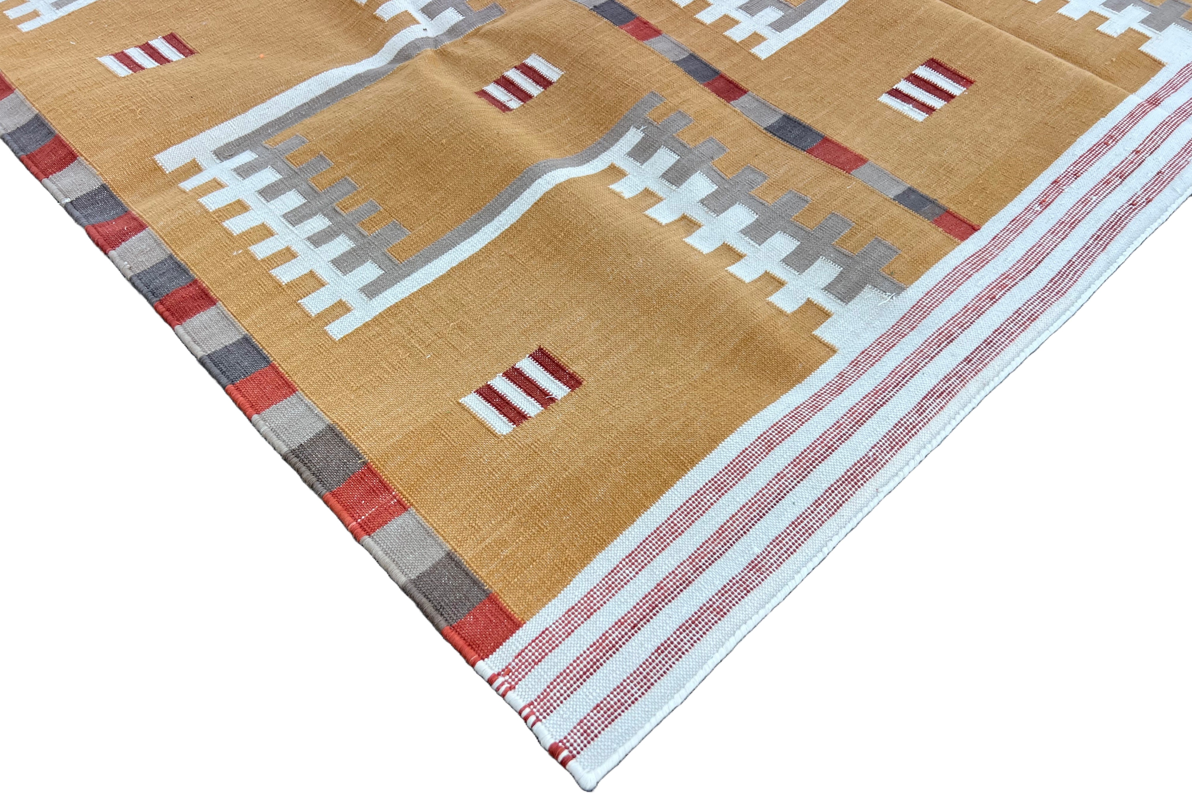 Modern Handmade Cotton Flat Weave Mustard Geometric Marianne Rug-6764