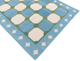 Modern Handmade Cotton Rug, 4x6 Sky Blue And Green Tile Swedish Rug-6782