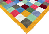 Modern Handmade Woolen Rug, 4x8 Multicolor Checked Dhurrie Runner -6785