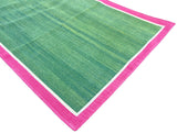 Modern Handmade Cotton Green, Cream And Raspberry Pink Empty Field Runner-6758