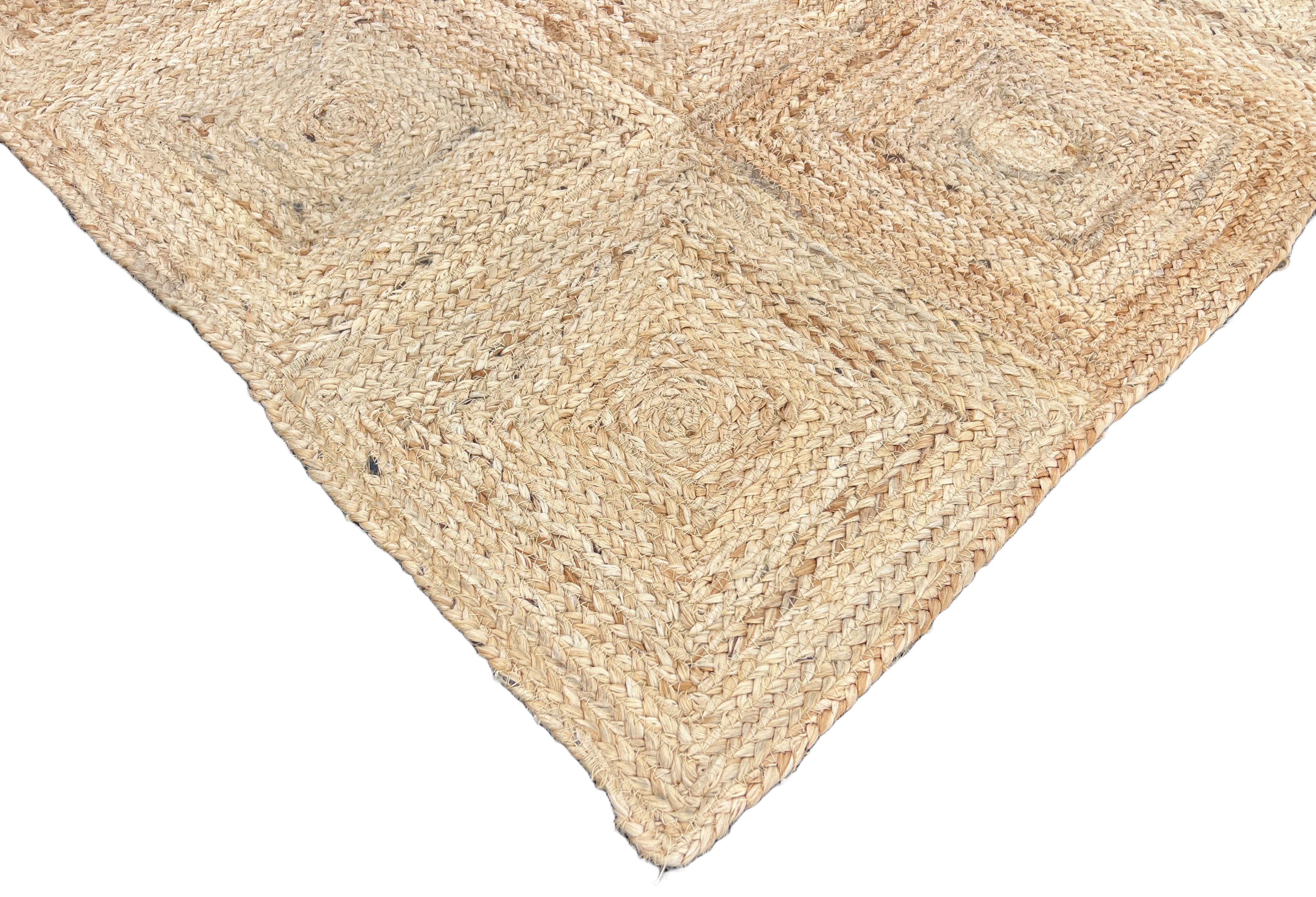 Modern Handmade Natural Jute Checker Board Rug Indian Dhurrie -8045