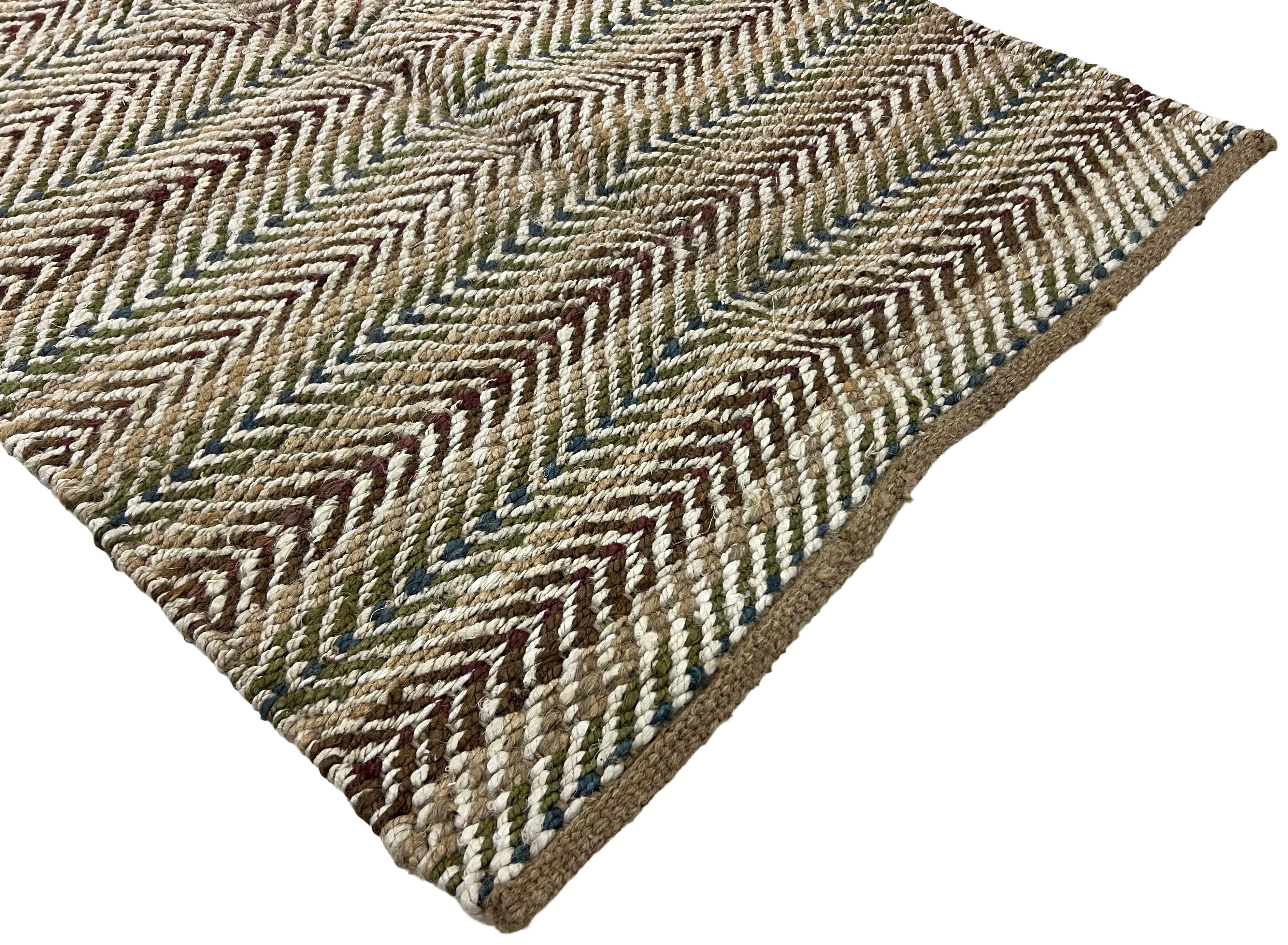 Modern Handwoven Natural Jute Multicolor Kilim Rug Indian Dhurrie -8050
