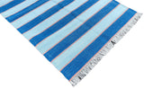 Modern Handmade Cotton Blue And Orange Striped Area Rug-6765