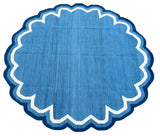 Custom Cotton Blue And White Round Scalloped Rug for Camilla in Size 8' Round