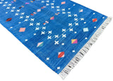 Modern Handmade Cotton Indigo Blue Shooting Star Dhurrie Runner-6772