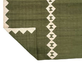 Modern Handmade New Zealand Wool Olive Green And Cream Diamond Runner-6841