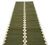 Modern Handmade New Zealand Wool Olive Green And Cream Diamond Runner-6841