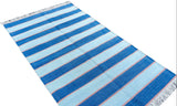 Modern Handmade Cotton Blue And Orange Striped Area Rug-6765
