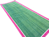 Modern Handmade Cotton Green, Cream And Raspberry Pink Empty Field Runner-6758