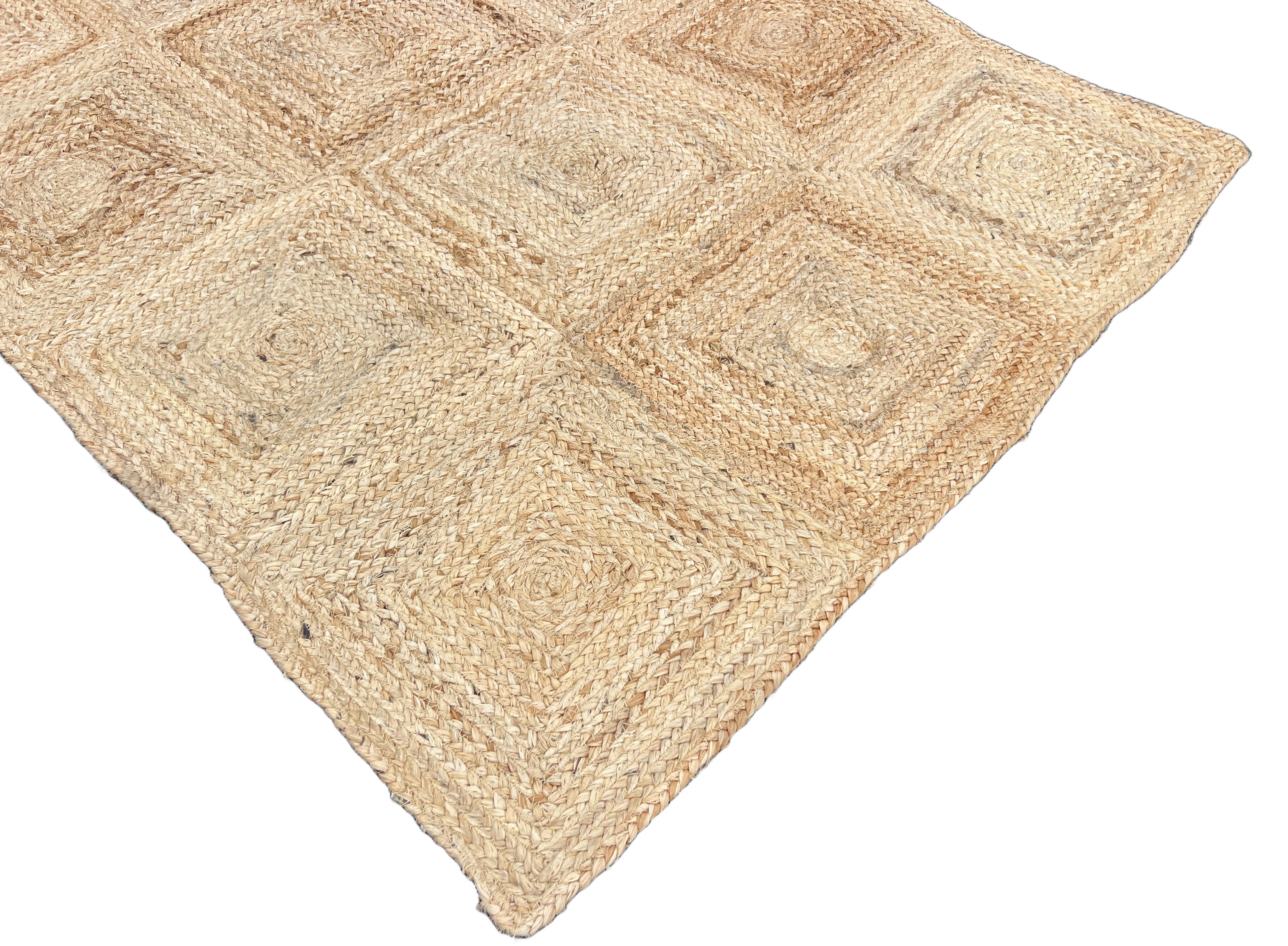 Modern Handmade Natural Jute Checker Board Rug Indian Dhurrie -8045