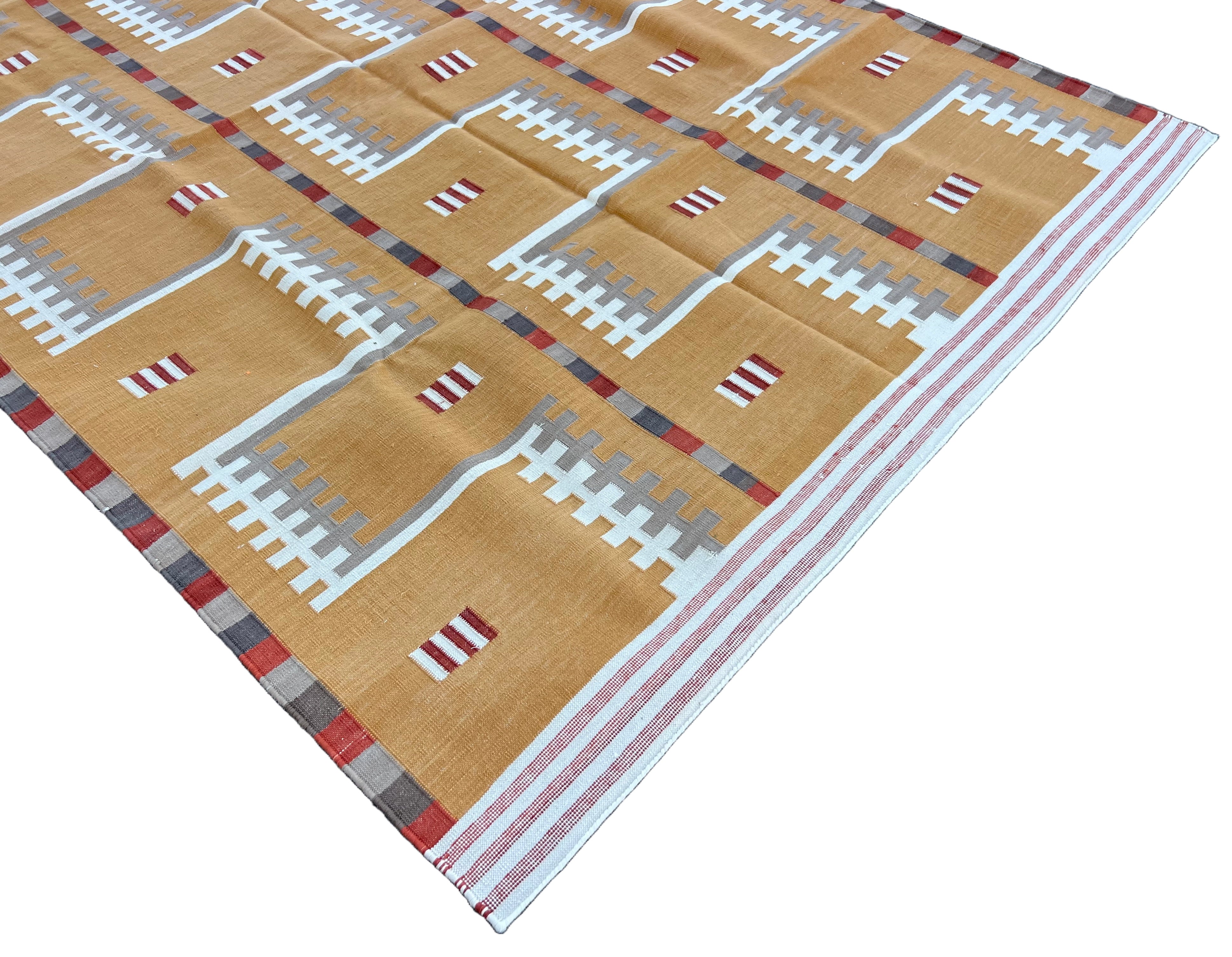 Modern Handmade Cotton Flat Weave Mustard Geometric Marianne Rug-6764