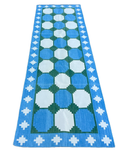 Modern Handmade Cotton Sky Blue, Cream And Green Tile Swedish Runner-6561