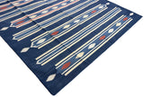 Modern Handmade Cotton Indigo Blue, Cream And Terracotta Diamond Striped Area Rug-6829