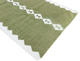 Modern Handmade New Zealand Wool Dark Olive Green And White Geometric Runner-6756