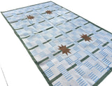 Modern Handmade Cotton Rug, 5'x8' Sky Blue, Sage Green And Cream Star And Dash Striped Rug-6811