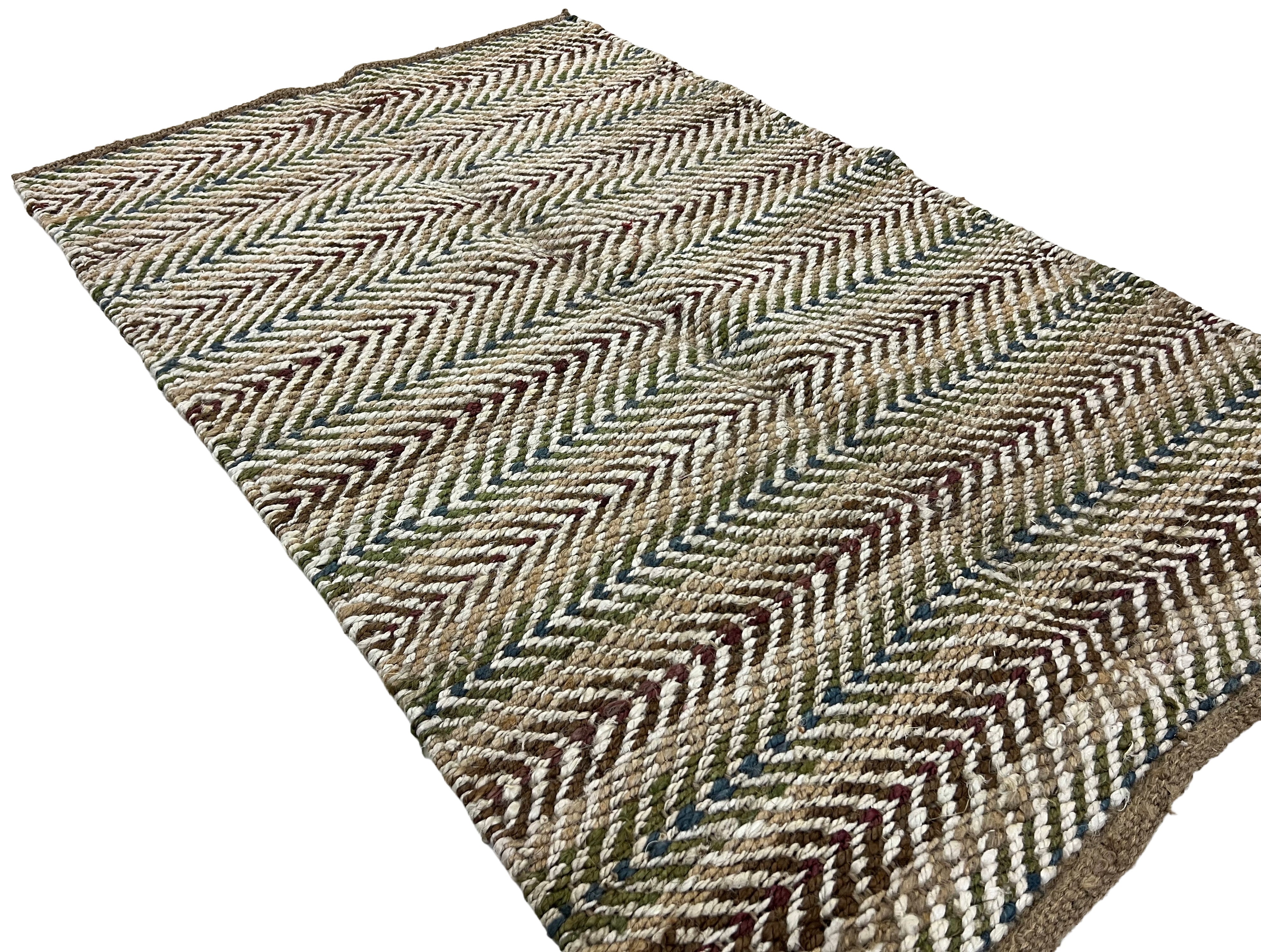 Modern Handwoven Natural Jute Multicolor Kilim Rug Indian Dhurrie -8050